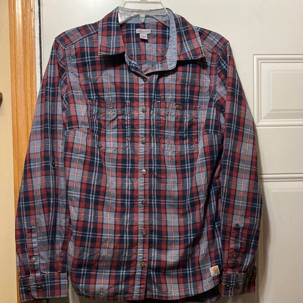 Carhartt Navy & Red Plaid Button-Up Shirt M
